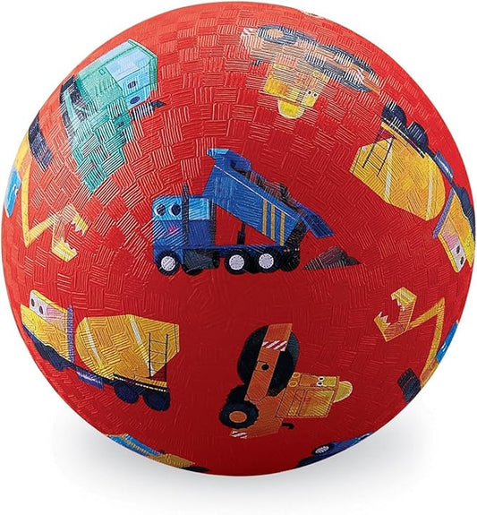 Crocodile Creek Playground Ball - Durable Rubber Ball for Kids Ages 3 and Up, Bouncy Inflatable Ball for Kickball, Indoor and Outdoor, PVC-Free - Little Builder Construction Vehicles - 7-inch Diameter