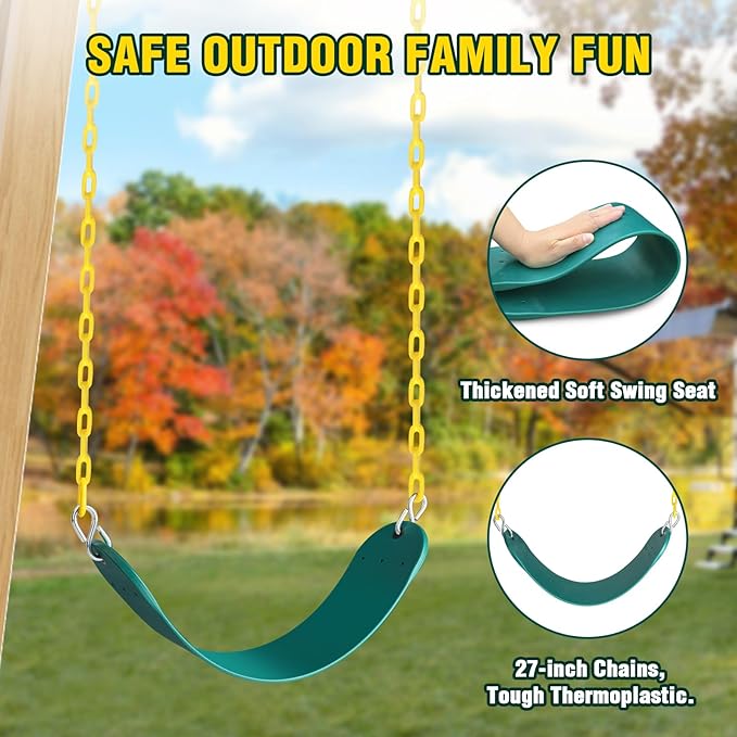 BETOOLL Swing Sets Brackets - 2 A-Frame Swing Set Brackets 4 Swing Hangers and 2 Swing Seats with All Mounting Heavy Duty Hardware Included - Swing Set Kit for Porch, Yard, Playground - Green