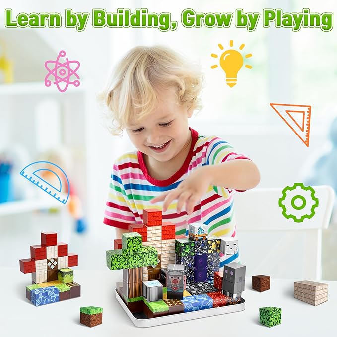 70PCS Magnetic Building Blocks Travel Toys for Kids Ages 4-8, Forest Portal Mini Magnetic Blocks with Iron Case, Portable Magnet Cubes STEM Learning Set for Toddler Boys Girls Ages 3+