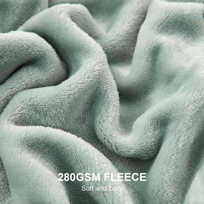 Hansleep Throw Grey Green Fleece Blanket, Soft Flannel Bed Blanket | Fuzzy Cozy Blanket 50x60 Inches, Multi-use for Bed, Sofa, Couch, Travel, Camping, All Season Warm Lightweight Cover