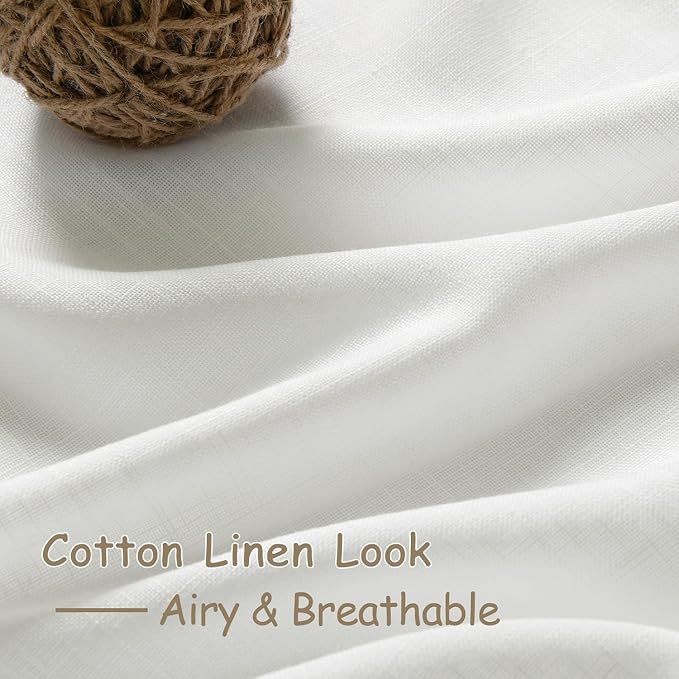 Off White Linen Curtains 96 Inches Long 2 Panels Set Back Tab Rod Pocket Semi Sheer Light Filtering Window Curtain Drapes Neutral Modern Aesthetic Long Curtains for Living Room Bedroom Decor 40x96