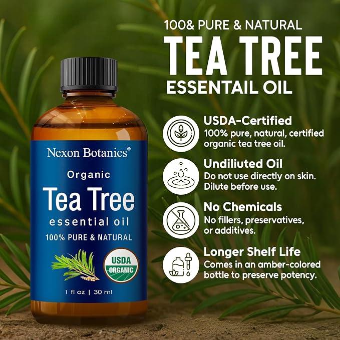 Organic Tea Tree Essential Oil 30 ml - Pure, Natural Oils for Aromatherapy, Diffusers, DIY, Candle and Soap Making Scent - Nexon Botanics