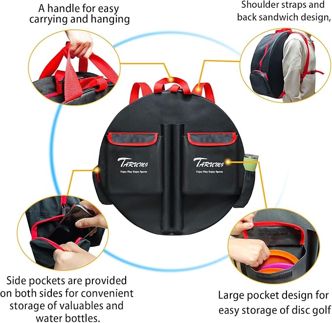 TARUMG Disc Golf Basket - Portable Disc Golf Target with Heavy Duty 24-Chains Come with Transit Bag and 3pcs Disc Golf Discs, Ground Stake -Suitable for Players of All Levels - Multi Color Available