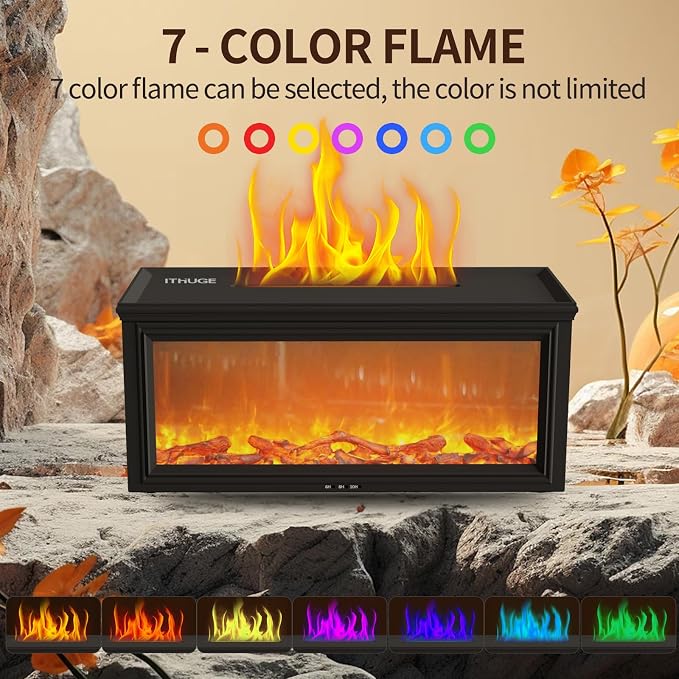 Fireplace Flame Essential Oil Diffuser, 280ml Aromatherapy Humidifier with Remote Control, 7 Color LED Lights, Ultrasonic Aroma Diffuser for Home Bedroom Office Yoga Spa, White