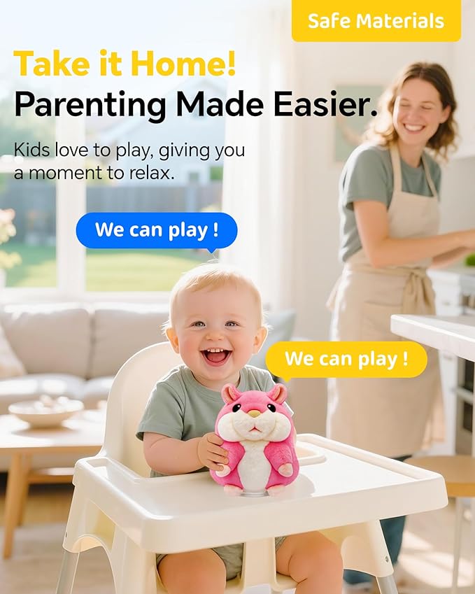 Talking Hamster Repeats What You Say,2025 Top Christmas Funny Gifts,Toddler Toys for Ages 2-4 5-7 8-13 Girls Stocking Stuffers for Kids Interactive Dolls,Popular Stuffed Animal Plush Toy Pink