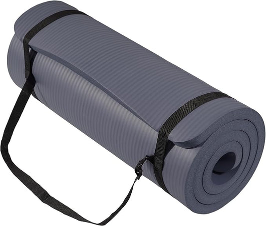Signature Fitness Extra Thick High-Density Foam Yoga Mat – Multiple Thicknesses (1/2" & 1") / Multiple Colors – Double-Sided Non-Slip Surface – with Carrying Strap for Pilates, Yoga & Home Workouts