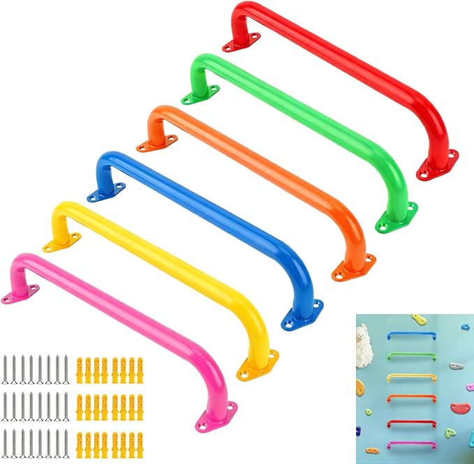 BiJun17 inch Metal Playground Handles,Monkey Bars Indoor Heavy Duty Ceiling Grab Bars for Indoor Outdoor Playgrounds Climbing Frames,Treehouses,and Wall ladders (6 Colors-6pc)