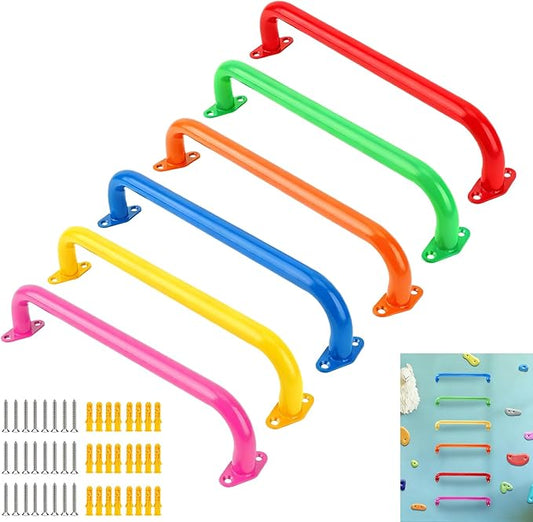 BiJun17 inch Metal Playground Handles,Monkey Bars Indoor Heavy Duty Ceiling Grab Bars for Indoor Outdoor Playgrounds Climbing Frames,Treehouses,and Wall ladders (6 Colors-6pc)