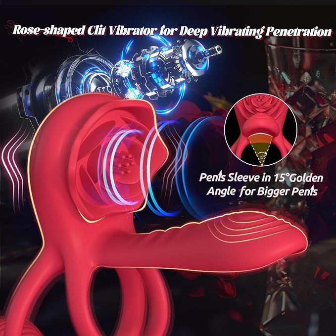 Vibrating Cock Ring Penis Sleeve with Rose Clitoral Stimulator, App Remote Control Penis Ring Vibrator, Couples Male Adult Sex Toys Games for Men Women, Healexcer Penis Extender Taint G Spot Sex Toy