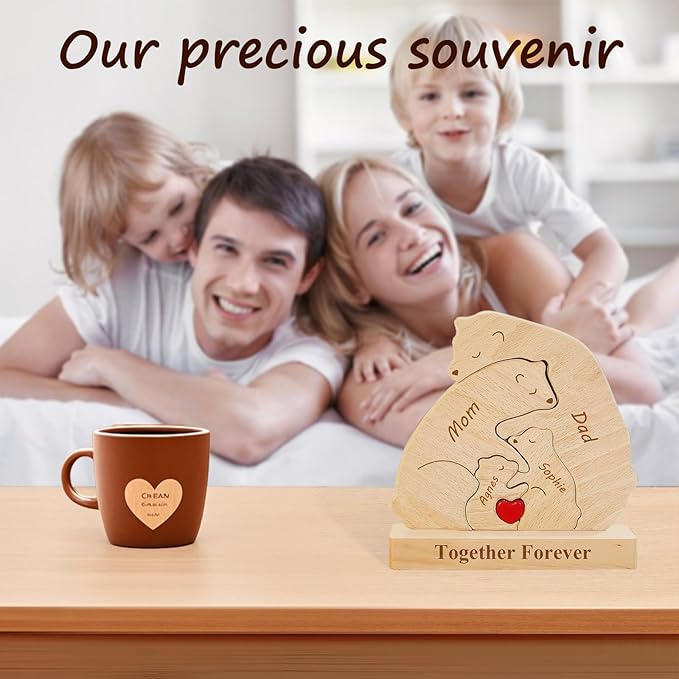 Personalized Wooden Bear Puzzle - Customizable with 2-8 Names, Home Decor Housewarming Gift Unique Wooden Animal Decoration