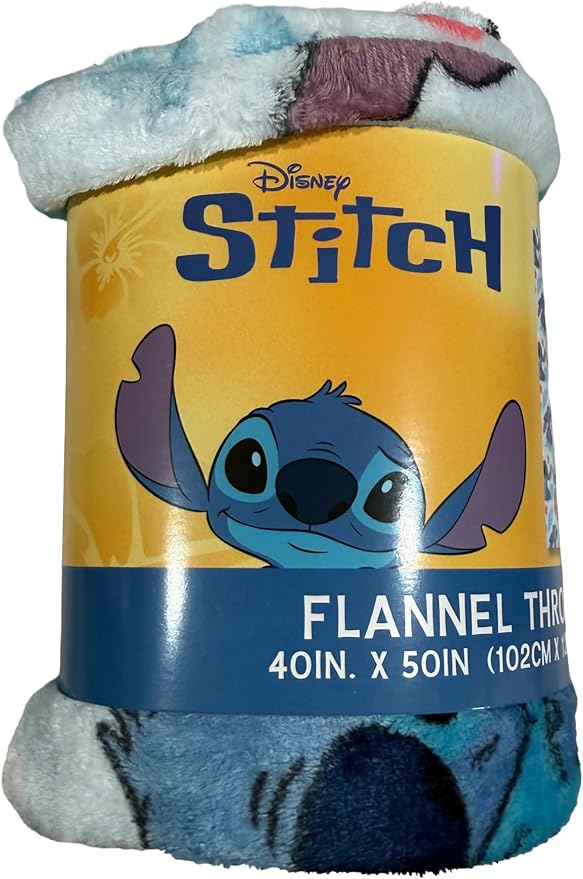 Disney Lilo & Stitch Flannel Throw Blanket, Pink Floral Stitch, 40x50 Inch