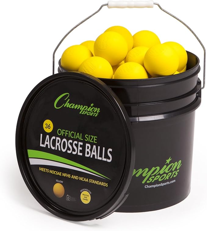 Champion Sports Lacrosse Balls Bucket - 36 Count NCAA & NFHS Certified Regulation Training & Game Balls - Yellow