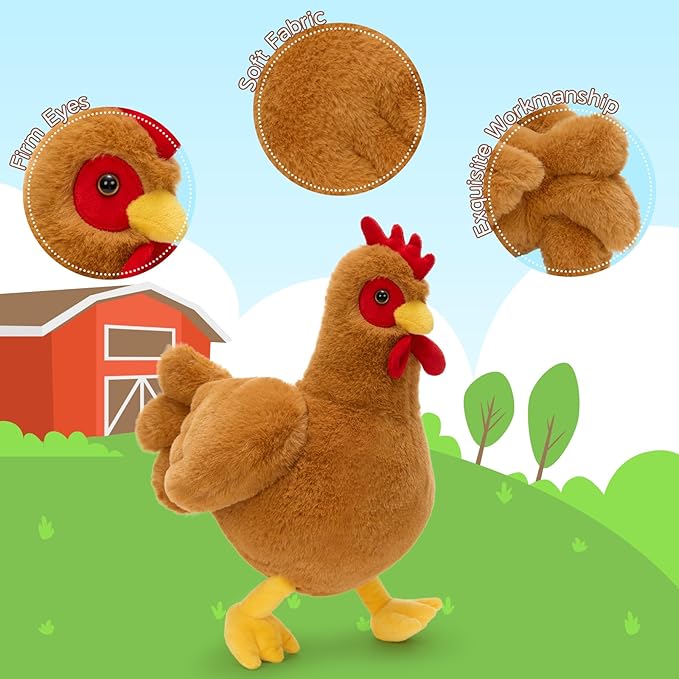 Tezituor 4 Pcs Large Chicken Stuffed Animals Set, 12 Inch Realistic Big Stuffed Chick Plush Toy for Party Decoration, Cute Hen Chicken Plush Bulk for Boys Girls