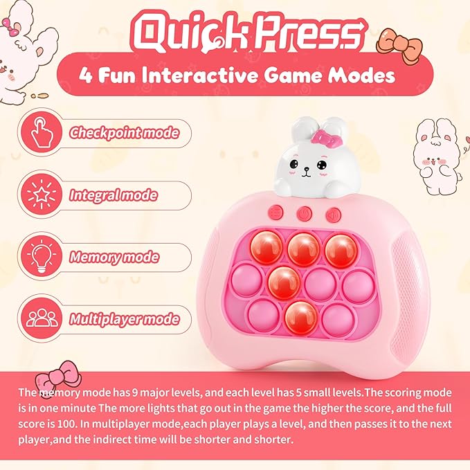 Bunny Pop Push Game,Sensory Pop Fidget Toys for Kids with Autism,Handheld Puzzle Game Sensory Toys,Bunny Quick Push Light Up Game Gifts for 3-12 Year Old Girls Boys