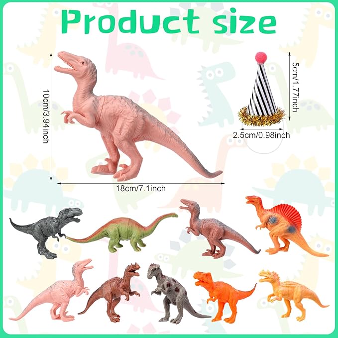 18 Pcs Dinosaur Birthday Party Decorations Mini Birthday Hat Animal Figure Model Cake Toppers with Mini Hat for Wild Animals Themed Party Birthday Party