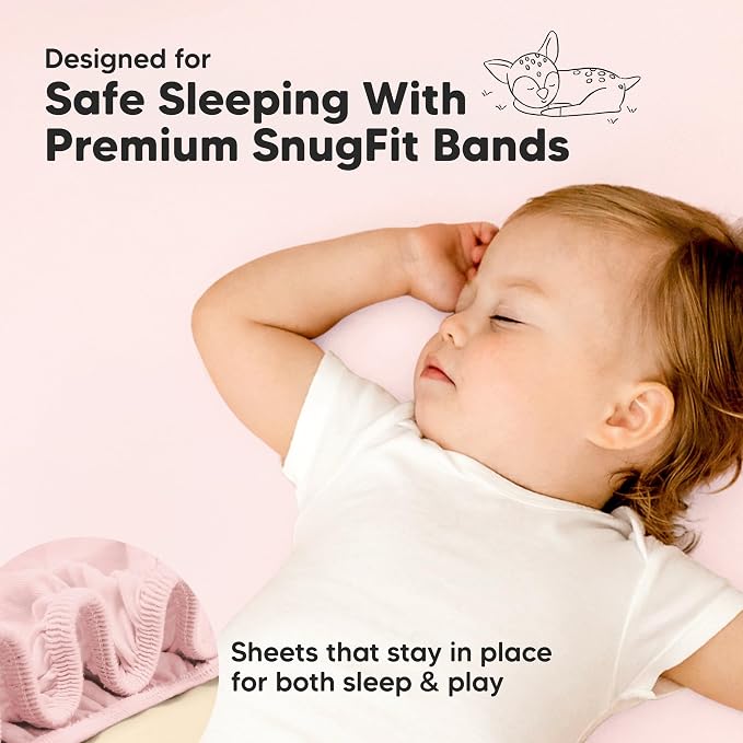 Pack and Play Sheets Fitted - 2-Pack Mini Crib Sheets for Pack N Play Mattress 38x26, Soft & Cozy, Neutral Toddler Playard Bedding, Snug Fitted Mini Baby Crib Mattress Cover Boy, Girl (Mist Rose)