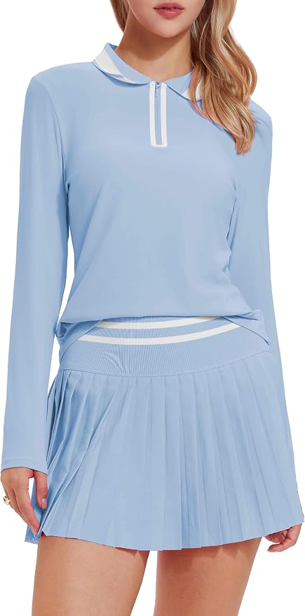 Tennis Skirt Sets for Women Zipper Color Block High Waisted Golf Polo Two Piece Skirt Set Women 2 Piece Outfits