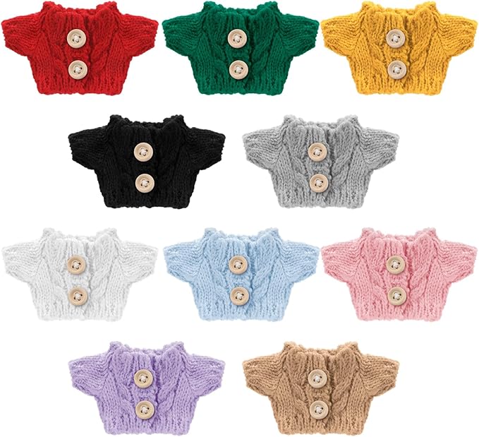 Bencailor 10 Pieces Christmas Doll Clothes Set Christmas Accessories Winter Outfits Knitted Clothing Santa Sweater for Doll Accessories(Fresh Style)