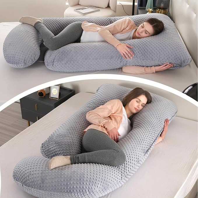 U-Shaped Full Body Pregnancy Pillow for Sleeping – 57" Maternity Pillow with Removable Cover, Support for Back, Legs, Belly & Hips (Velvet-Black Grey)