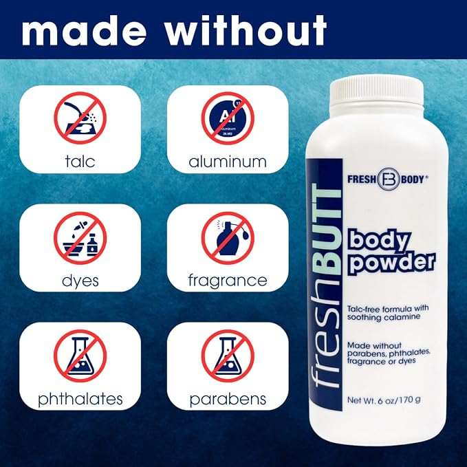 Fresh Breasts Lotion to Powder Deodorant, 3.4oz + Butt Body Powder for Men and Women - Unscented Deodorant Anti-Chafing, Talc Free, 6oz