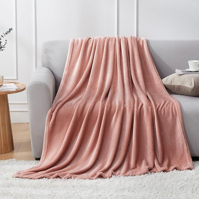 Hansleep King Dusty Pink Fleece Blanket, Soft Flannel Bed Blanket | Fuzzy Cozy Blanket 90x108 Inches, Multi-use for Bed, Sofa, Couch, Travel, Camping, All Season Warm Lightweight Cover