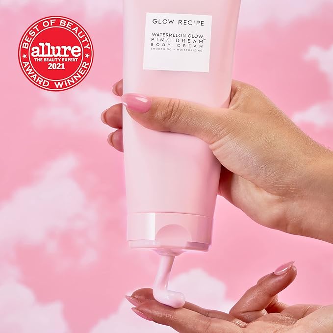 Glow Recipe Watermelon Glow Pink Dream Body Cream - Hyaluronic Acid for Skin Barrier Repair - Non Greasy Body Cream Brightening Moisturizer with Watermelon Seed Butter + AHA's (200ml)