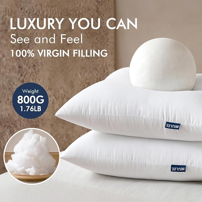 MIULEE 24x24 Euro Pillow Inserts 2 Pack, Throw Pillows for Couch Bed | 100% Virgin Filling, Decorative Pillows, Full and Fluffy, Lumbar, Back and Neck Support