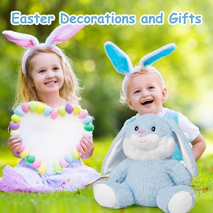 HollyHOME Bunny Stuffed Animal, Easter Bunny Plush Toys, Soft and Cuddly Stuffed Rabbit Easter Gift for Kids Baby Girls 10 inch Blue