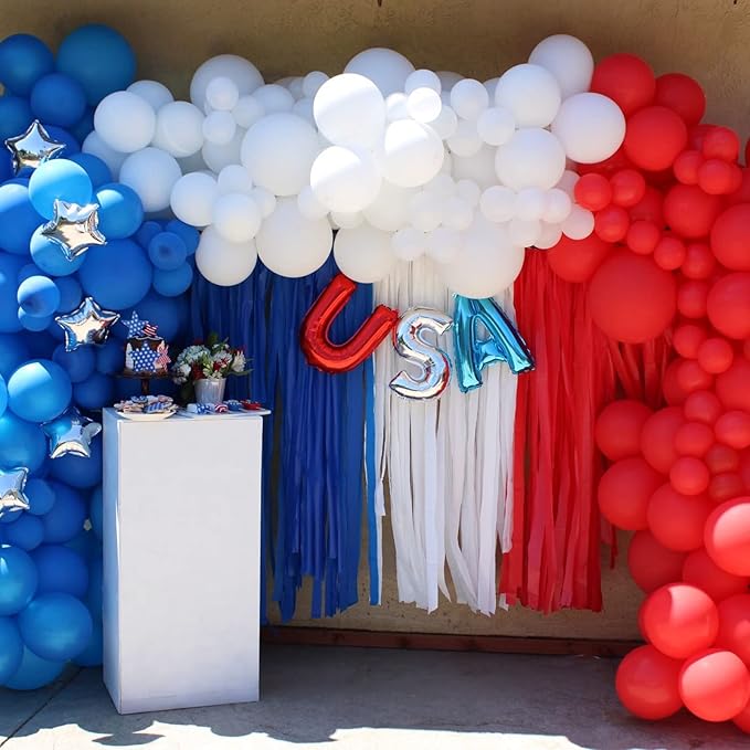 PartyWoo Patriotic Red White and Blue Crepe Paper Streamers 6pcs 492ft Pack of Red White Blue Silver Crepe Paper Streamers for Independence Day 4th of July Memorial Day USA Theme Party Decorations
