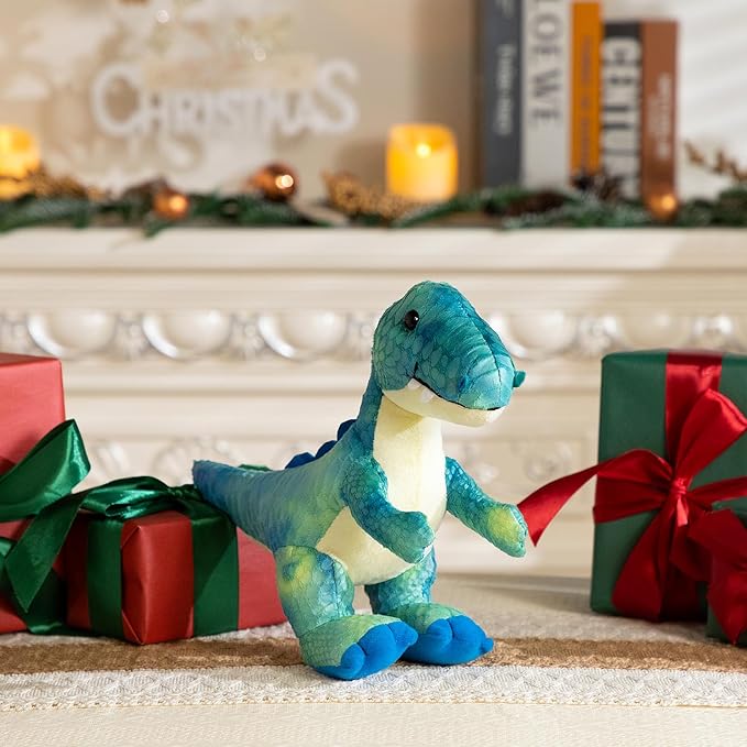 HollyHOME Plush T-Rex Dinosaur Toy with Soft Realistic Textured Scales Cute Dino Gift for Kids Blue and White 10"