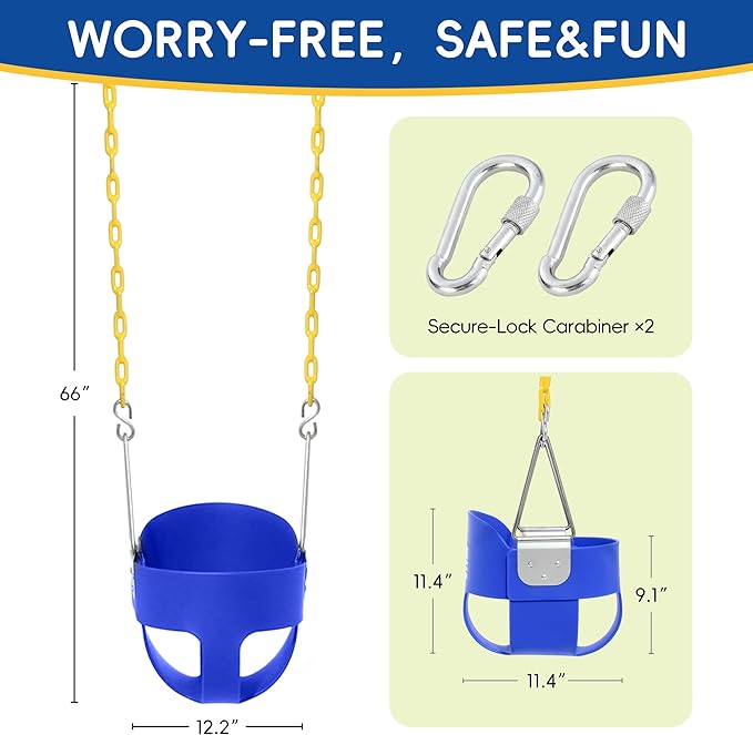 Take Me Away Toddler Swing - High Back Bucket Seat, Plastic-Coated Chains, Compatible with Swing Set Accessories