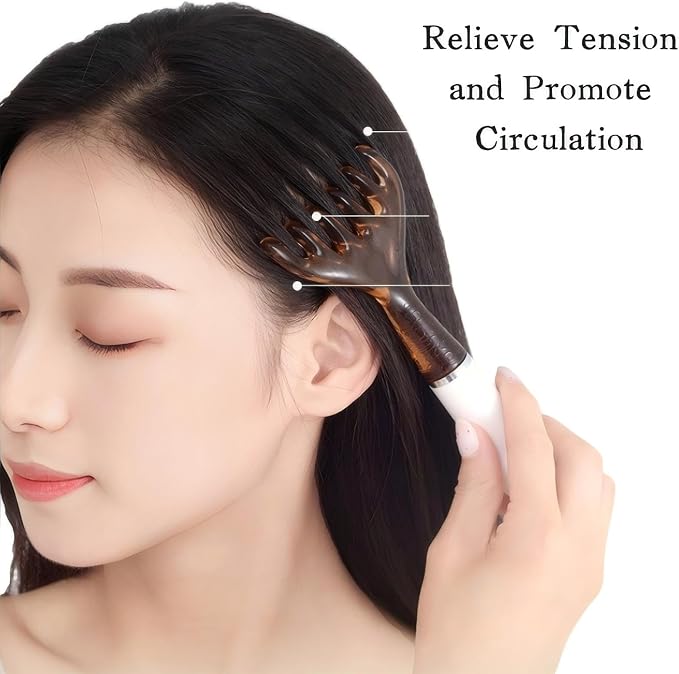 Dual Head Massage Comb with Gua Sha Tool, 6-Claw Design, Magnetic Beads, Resin Handle for Scalp, Face, Body Tension Relief