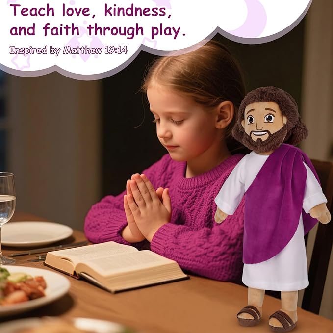 Apragaz 13" Jesus Plush Doll, Jesus Plushies for Kids, Soft & Comfort Christian Toy, Christian Faith Plushie Faith-Based Gift for Boys Girls, Sunday School, Bible Learning, Easter & Christmas(Purple)