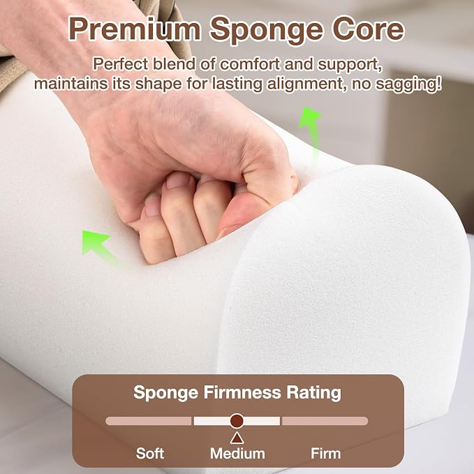 Noverlife 3/4 Round Knee Bolster for Massage Table, 26x6x6 in Massage Pillow for Legs w/Strap Handle, PU Leather Massage Table Leg Bolster Massage Therapy Bolster Pillow for Back Pain Relief - Beige
