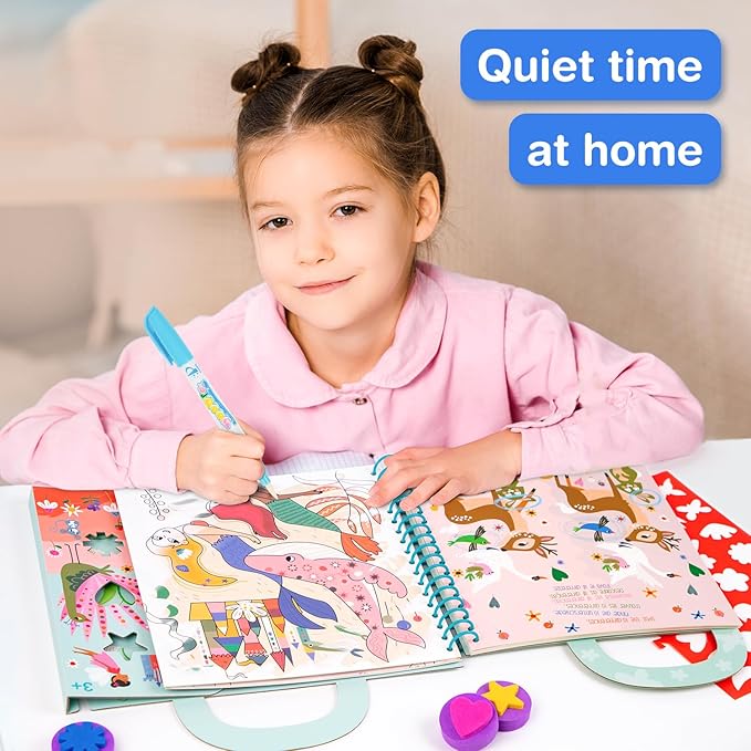 Avenir Reusable Water Coloring Book for Toddlers 3-5 Years, Road Trip & Airplane Mess-Free Portable Educational 4 in 1 Creative Set Water-Reveal Paint Activity Doodle Pad Kids Art Crafts