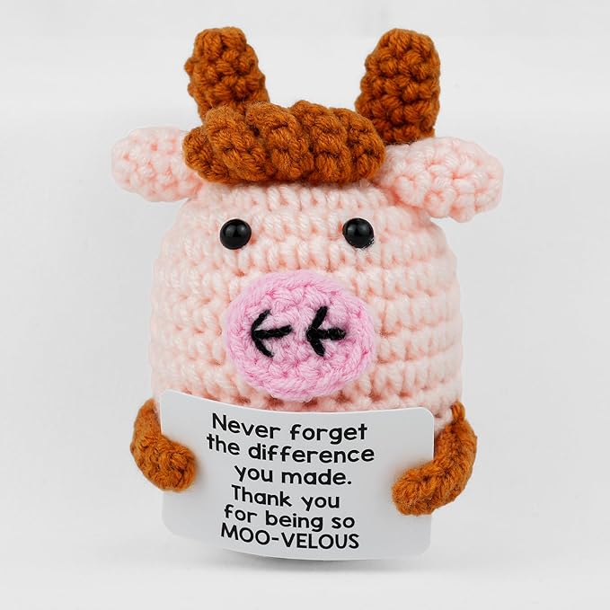 KatchOn, Mini Funny Positive Cow Gifts | Emotional Cheer Up Support Gift for Women, Men, Coworker, Friends, Teen | Handmade Crochet Highland Cow Gift for Christmas, Birthday, Bosses Day, Thanksgiving