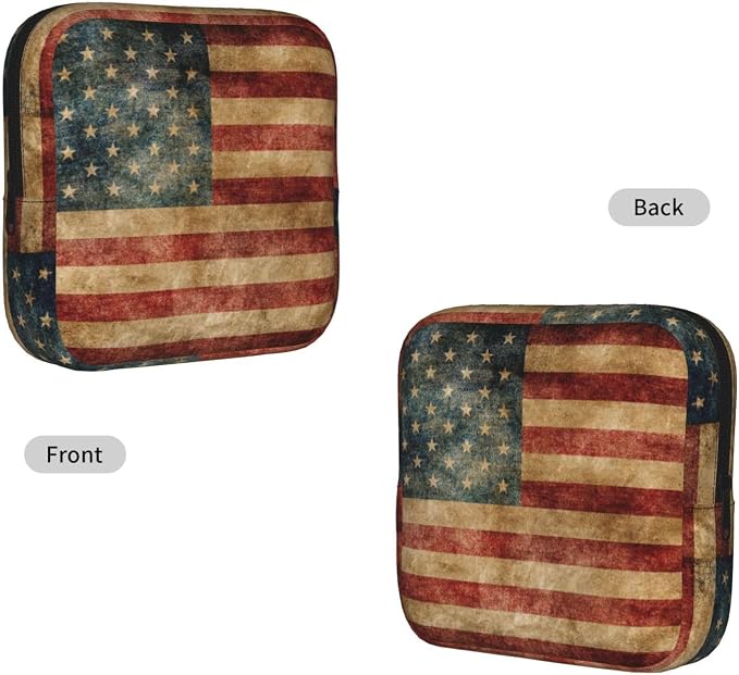 American Flag Patriotic Period Bag For Women,Portable Sanitary Napkin Period Pad Pouch For Purse, Small Make Up Bags