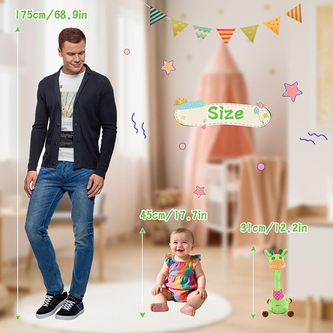 Dancing Giraffe Toy Stuffed Animal Baby Toys Singing Song Toddlers Toy Repeats What You Say Glowing Musical Toy for Baby Birthday Gift Groovy Giraffe Toy (Green Giraffe)