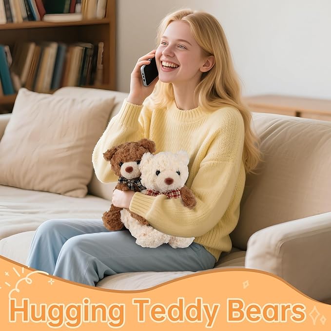 Hugging Teddy Bears, Two Hugging Teddy Bears Stuffed Animals for Couple Girlfriend Girls Kids with Paw Hook and Loop, Soft Plush Toys Companion Gifts for Valentines Birthday Christmas Room Home Decor