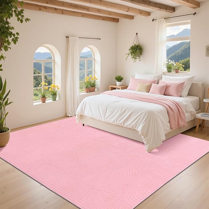 Pauwer 6x9 Area Rugs for Living Room, Modern Non Slip Washable Rug, Pink | Arch Pattern, Soft Fluffy, Neutral, Boho Accent, Solid Color Floor Carpet, For Kids Room Dining Room Nursery Entryway