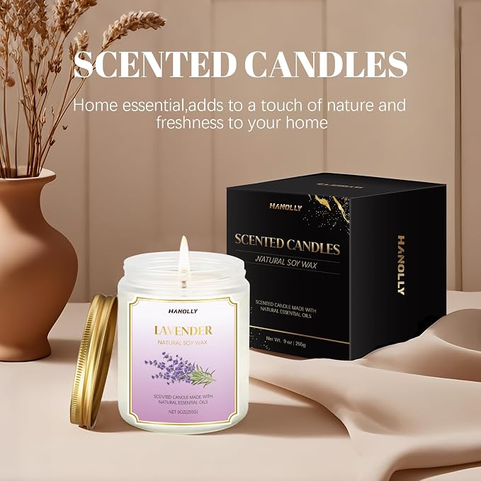 Lavender Candle, 9 oz Scented Candles for Home Soy Candle Wax, Long Lasting Aromatherapy Candles for Women, Birthday Christmas Gifts,Perfect for Creating a Relaxing Ambiance