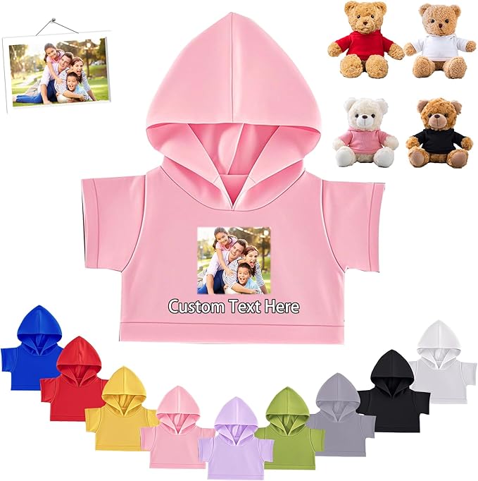 Personalized Teddy Bear Clothes with Photo Text, Custom Stuffed Animal Clothes Fit 8-16inch Stuffed Bear Clothing, Personalized Doll Clothing Make Your Own Plush Doll Shirt