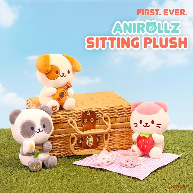 Anirollz Stuffed Animal Plush Toy – 6" Small Sitting Plush Doll Soft, Squishy, Warm, Cute, Comfort, Safe Birthday Kitty Cat Character with Strawberry Kittiroll