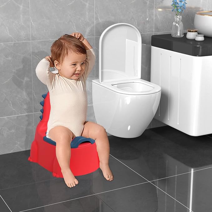 Potty Training Toilet, Dinosaur Potty Training Toilet Seat, Separated Dinosaur Training Potty for Toddlers with Non-Slip Rubber Mat Backrest, Portable Potty Chair for Boys and Girls Travel