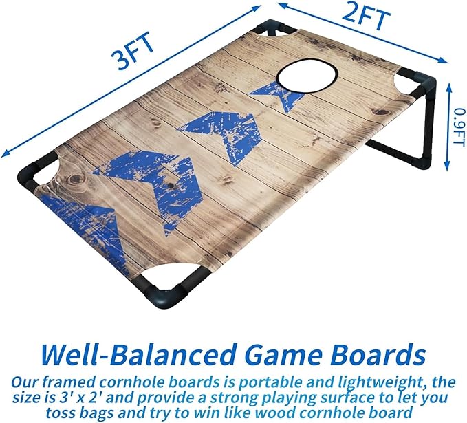 Portable Cornhole Set PVC Framed Corn Holes Outdoor Game Set with 2 Cornhole Boards, 8 Cornhole Bean Bags and Carrying Case, Camping Games Indoor Outdoor for Adults, Travel Camping Accessory