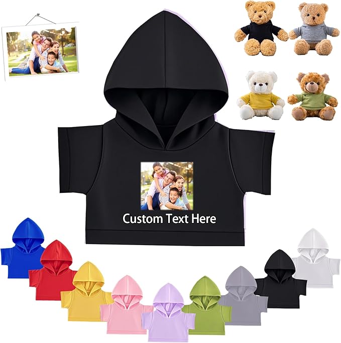 Personalized Teddy Bear Clothes with Photo Text, Custom Stuffed Animal Clothes Fit 8-16inch Stuffed Bear Clothing, Personalized Doll Clothing Make Your Own Plush Doll Shirt