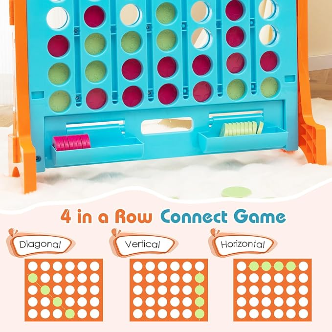COSTWAY Giant 4 in a Row Game with Storage Carry Bag, Jumbo 4-to-Score Game with Chesses, Quick Release Slider for Kids Adults, Indoor Outdoor Backyard, Free-Standing/Wall-mounting (Red&Orange)