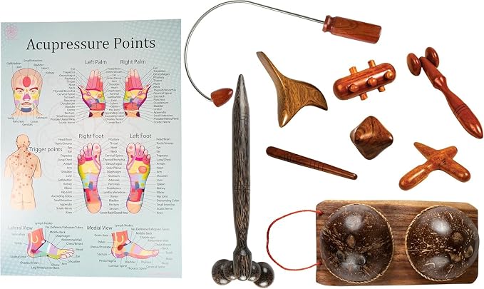 CCcollections Traditional Wooden Massage Reflexology Professional toolsets with accupreasure Charts (J 9SET, 1, Count)