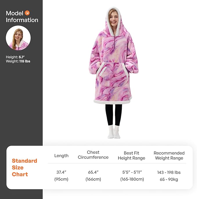 Giggling Getup Wearable Blanket Hoodie for Adults Gifts for Teen Girls Sister Women Sherpa Fleece Printed Hooded Blanket Sweatshirt Warm Cozy with Pocket & Sleeves Purple Texture Pattern