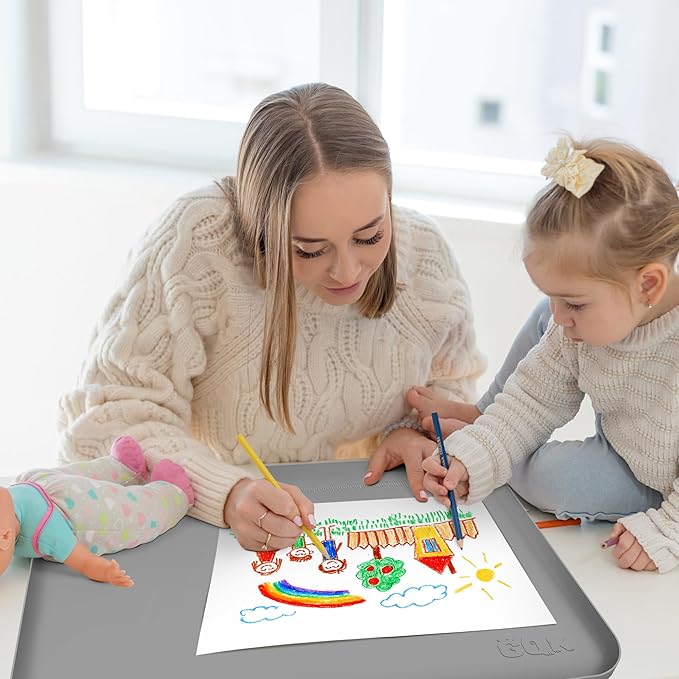 Silicone Art Mat for Crafts, 24" x 16" Painting Mat for Kids with Raised Sides to Stay Tidy, Paint Craft Mats for Clay, Resin, Slime, Jewelry-Making & Crafts Creation (Gray)